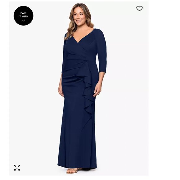 Xscape Dresses & Skirts - Xscape 4452XW Dress Womens 16W Blue Ruched Ruffle Maxi Formal Evening Gown